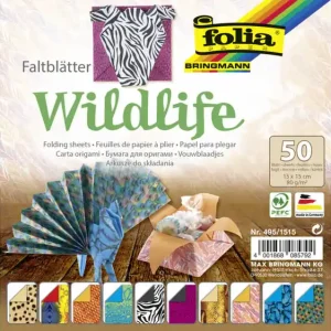 Bulkbestelling Vouwblaadjes Folia 80gr 15x15cm 50 vel 2-zijdig 10 wildlife designs