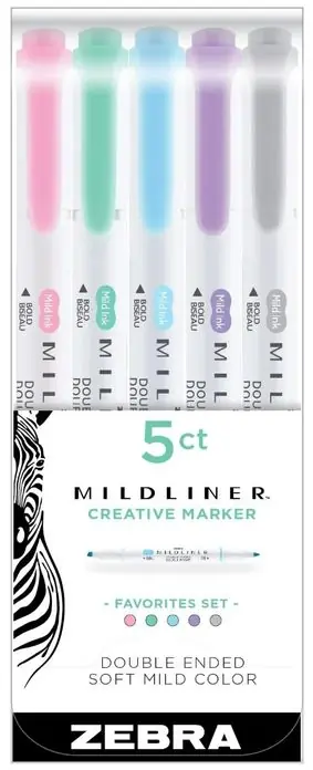 Zebra mildliner set 5 stuks - favorites set Seizoensaanbieding